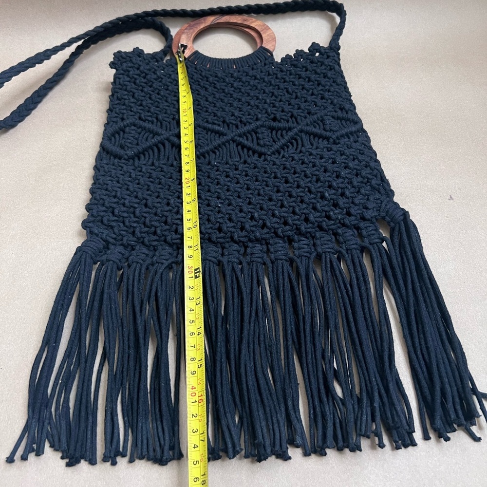 Danielle Nicole Black Macrame Fringe Crossbody Ba… - image 3